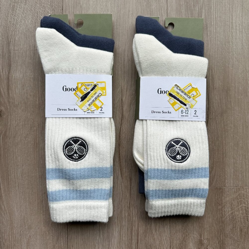NWT Goodfellow & Co Tennis Dress Socks - 4 Pairs - White / Blue - Size 6 -12